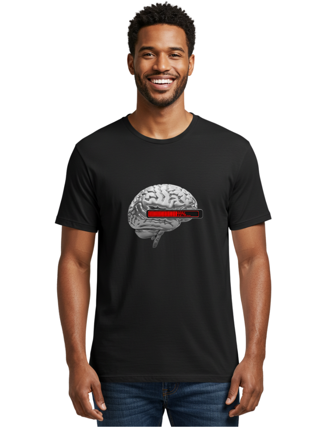 Loading-Brain-1 Men'S Graphic Tee, 100% Cotton, Comfortable Casual Summer Wear, Machine Washable, Human Brain, Loading Bar, Progress Indicator, 99% Complete, Grey Brain, Futuristic Concept, Technology Integration, Cognitive Processing, Baa924