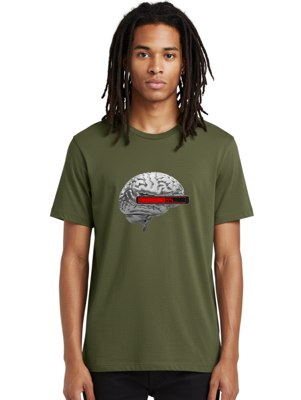 Loading-Brain-1 Men'S Graphic Tee, 100% Cotton, Comfortable Casual Summer Wear, Machine Washable, Human Brain, Loading Bar, Progress Indicator, 99% Complete, Grey Brain, Futuristic Concept, Technology Integration, Cognitive Processing, Baa924