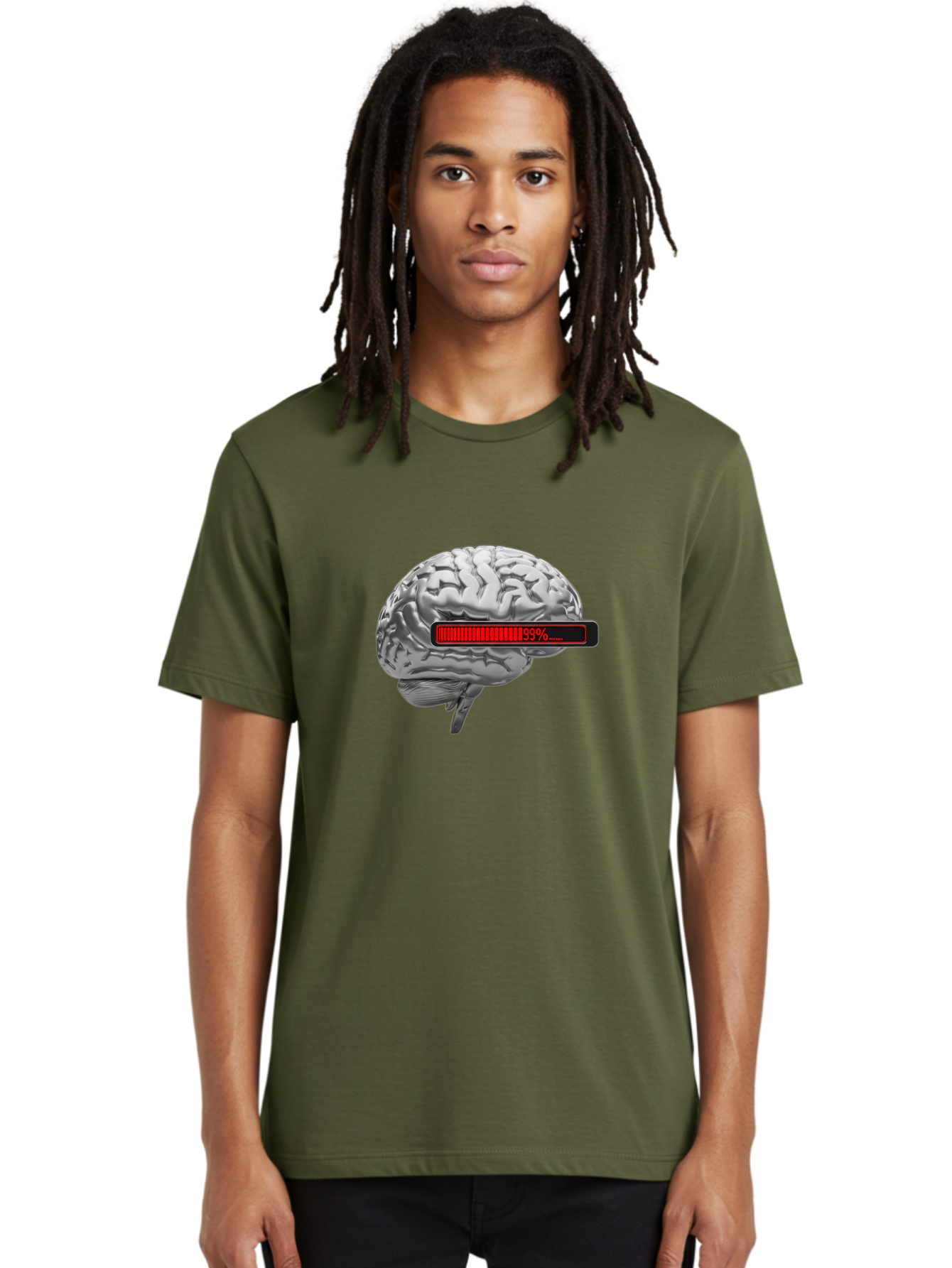 Loading-Brain-1 Men'S Graphic Tee, 100% Cotton, Comfortable Casual Summer Wear, Machine Washable, Human Brain, Loading Bar, Progress Indicator, 99% Complete, Grey Brain, Futuristic Concept, Technology Integration, Cognitive Processing, Baa924