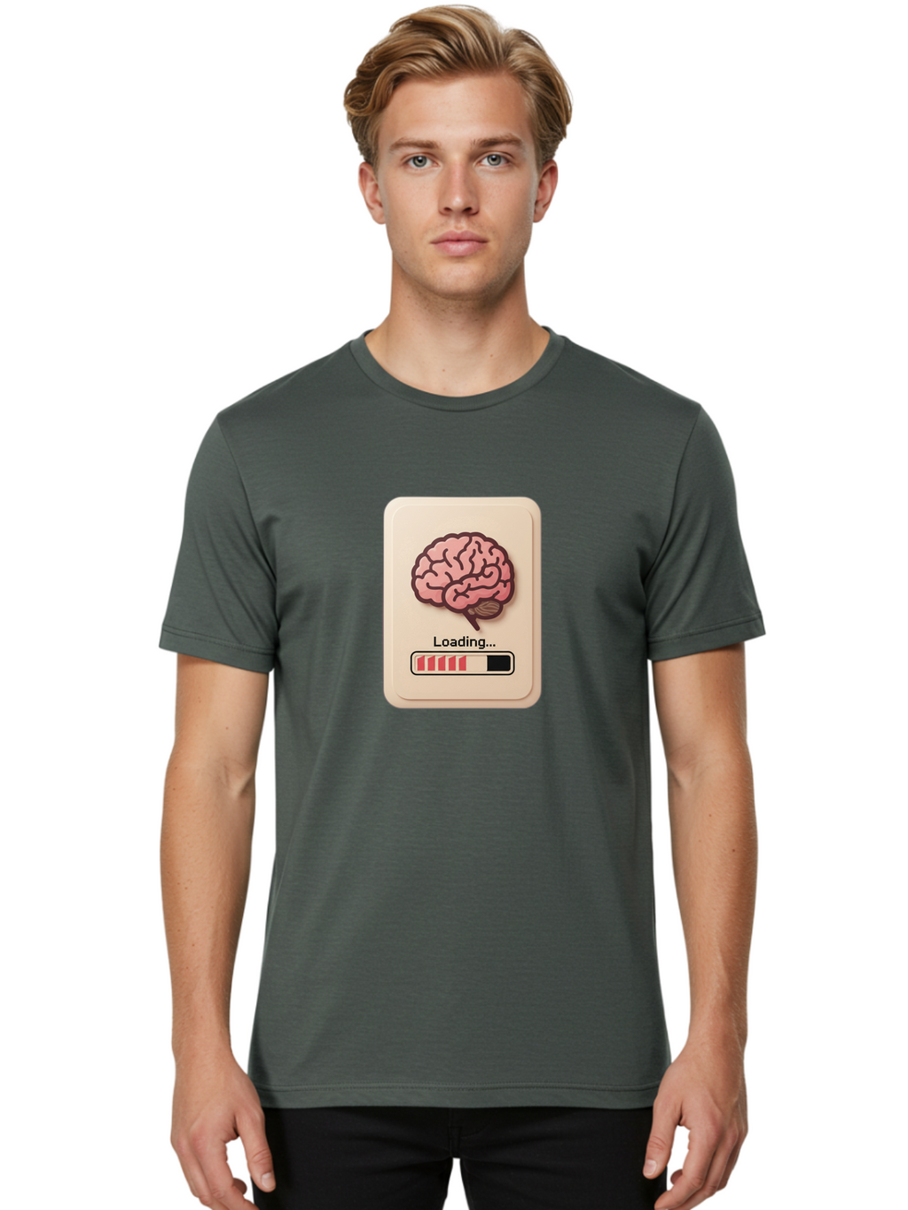 Loading-Brain Men'S Graphic Tee, 100% Cotton, Comfortable Casual Summer Wear, Machine Washable, Brain Loading Animation, Progress Bar, Cognitive Development, Mental Processing, Brain Function, Knowledge Acquisition Baa925