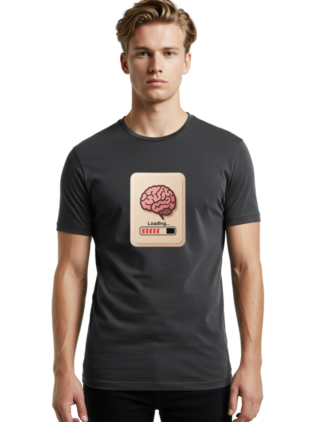Loading-Brain Men'S Graphic Tee, 100% Cotton, Comfortable Casual Summer Wear, Machine Washable, Brain Loading Animation, Progress Bar, Cognitive Development, Mental Processing, Brain Function, Knowledge Acquisition Baa925