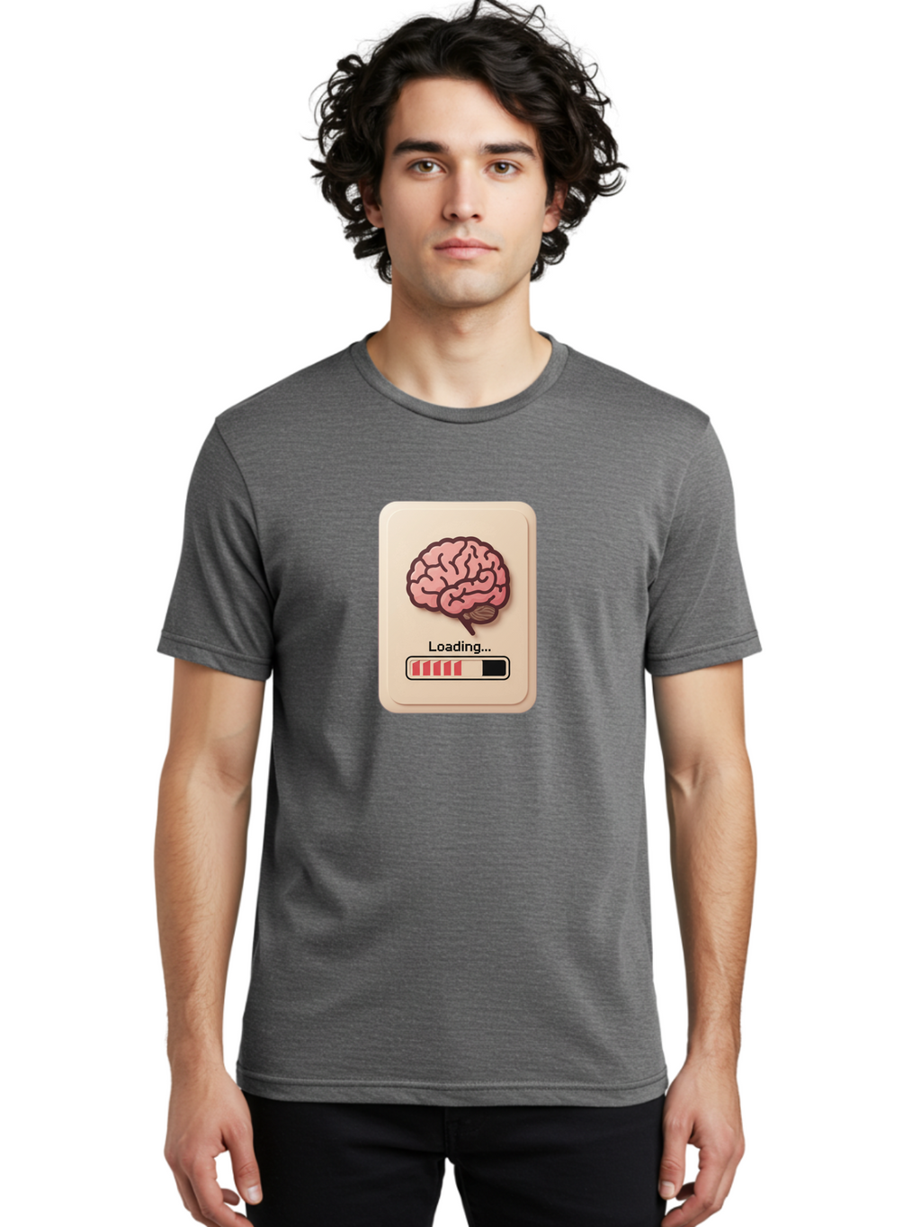Loading-Brain Men'S Graphic Tee, 100% Cotton, Comfortable Casual Summer Wear, Machine Washable, Brain Loading Animation, Progress Bar, Cognitive Development, Mental Processing, Brain Function, Knowledge Acquisition Baa925