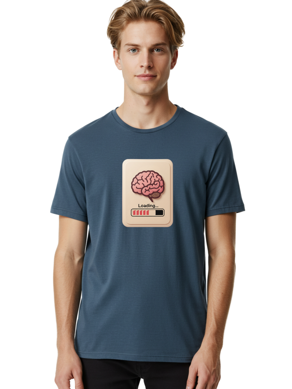 Loading-Brain Men'S Graphic Tee, 100% Cotton, Comfortable Casual Summer Wear, Machine Washable, Brain Loading Animation, Progress Bar, Cognitive Development, Mental Processing, Brain Function, Knowledge Acquisition Baa925