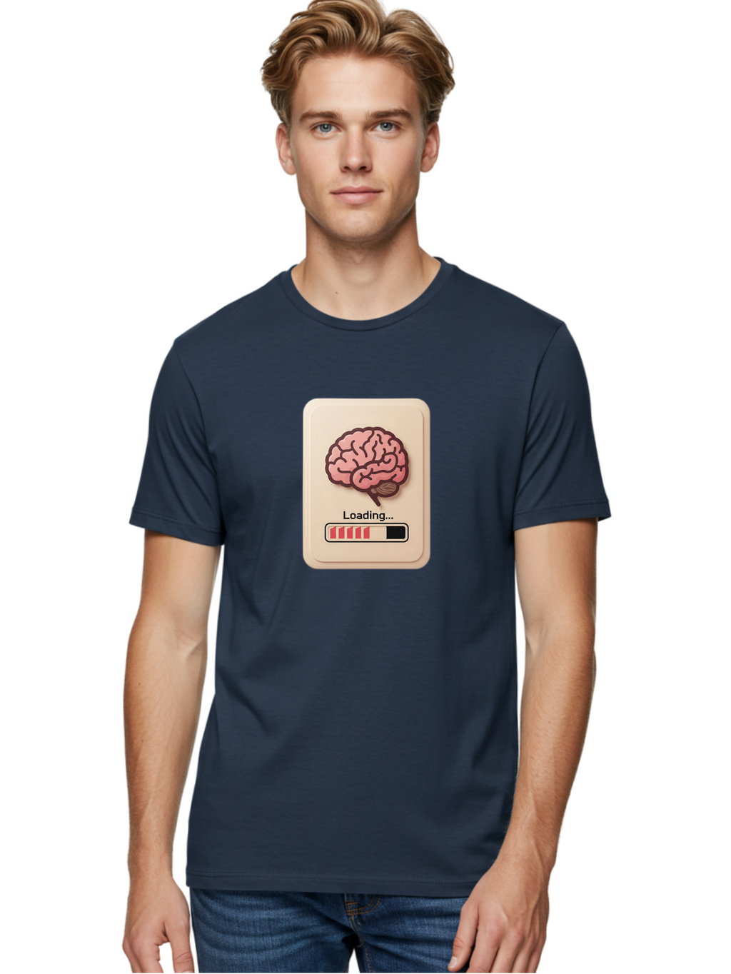 Loading-Brain Men'S Graphic Tee, 100% Cotton, Comfortable Casual Summer Wear, Machine Washable, Brain Loading Animation, Progress Bar, Cognitive Development, Mental Processing, Brain Function, Knowledge Acquisition Baa925