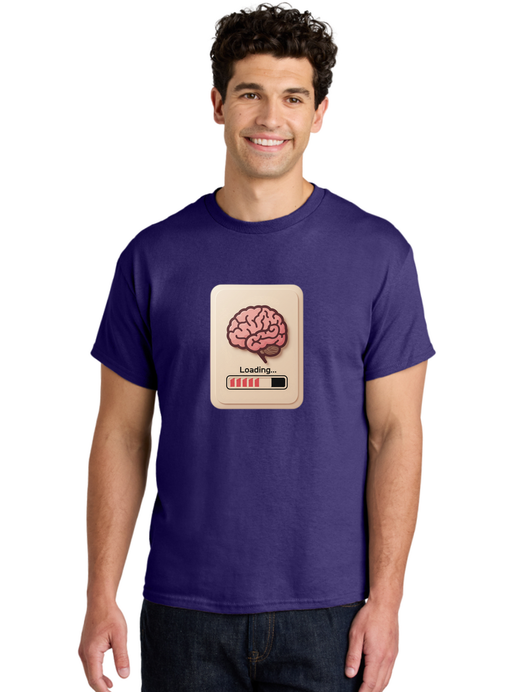 Loading-Brain Men'S Graphic Tee, 100% Cotton, Comfortable Casual Summer Wear, Machine Washable, Brain Loading Animation, Progress Bar, Cognitive Development, Mental Processing, Brain Function, Knowledge Acquisition Baa925
