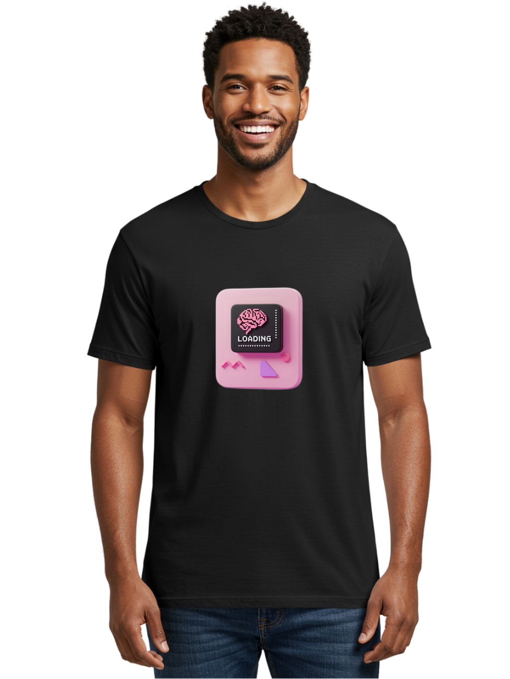 Loading Men'S Graphic Tee, 100% Cotton, Comfortable Casual Summer Wear, Machine Washable, Brain Loading, Progress Bar, Digital Brain, Artificial Intelligence, Cognitive Processing, Neural Network, Tech Icon, Futuristic Design, 3D Rendering, Baa926