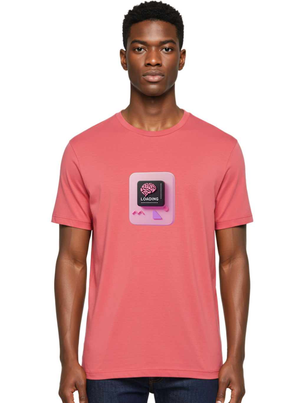 Loading Men'S Graphic Tee, 100% Cotton, Comfortable Casual Summer Wear, Machine Washable, Brain Loading, Progress Bar, Digital Brain, Artificial Intelligence, Cognitive Processing, Neural Network, Tech Icon, Futuristic Design, 3D Rendering, Baa926