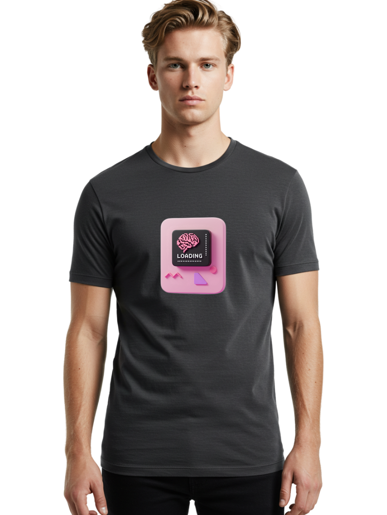 Loading Men'S Graphic Tee, 100% Cotton, Comfortable Casual Summer Wear, Machine Washable, Brain Loading, Progress Bar, Digital Brain, Artificial Intelligence, Cognitive Processing, Neural Network, Tech Icon, Futuristic Design, 3D Rendering, Baa926