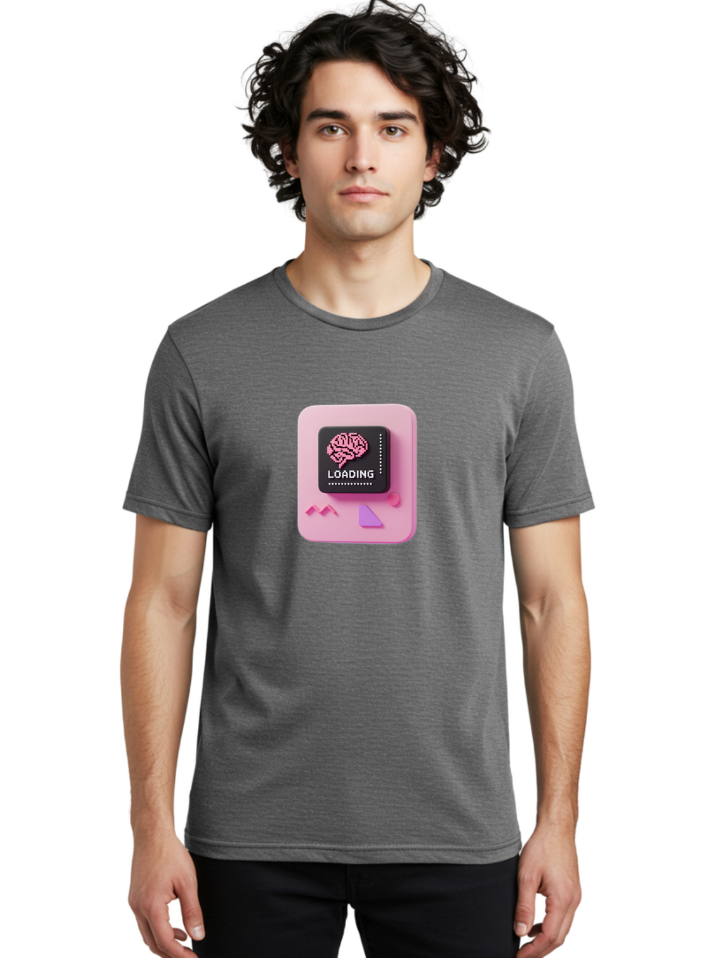 Loading Men'S Graphic Tee, 100% Cotton, Comfortable Casual Summer Wear, Machine Washable, Brain Loading, Progress Bar, Digital Brain, Artificial Intelligence, Cognitive Processing, Neural Network, Tech Icon, Futuristic Design, 3D Rendering, Baa926