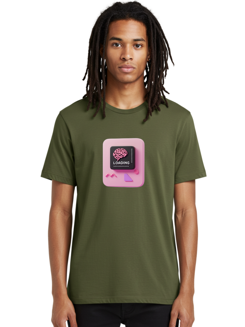 Loading Men'S Graphic Tee, 100% Cotton, Comfortable Casual Summer Wear, Machine Washable, Brain Loading, Progress Bar, Digital Brain, Artificial Intelligence, Cognitive Processing, Neural Network, Tech Icon, Futuristic Design, 3D Rendering, Baa926