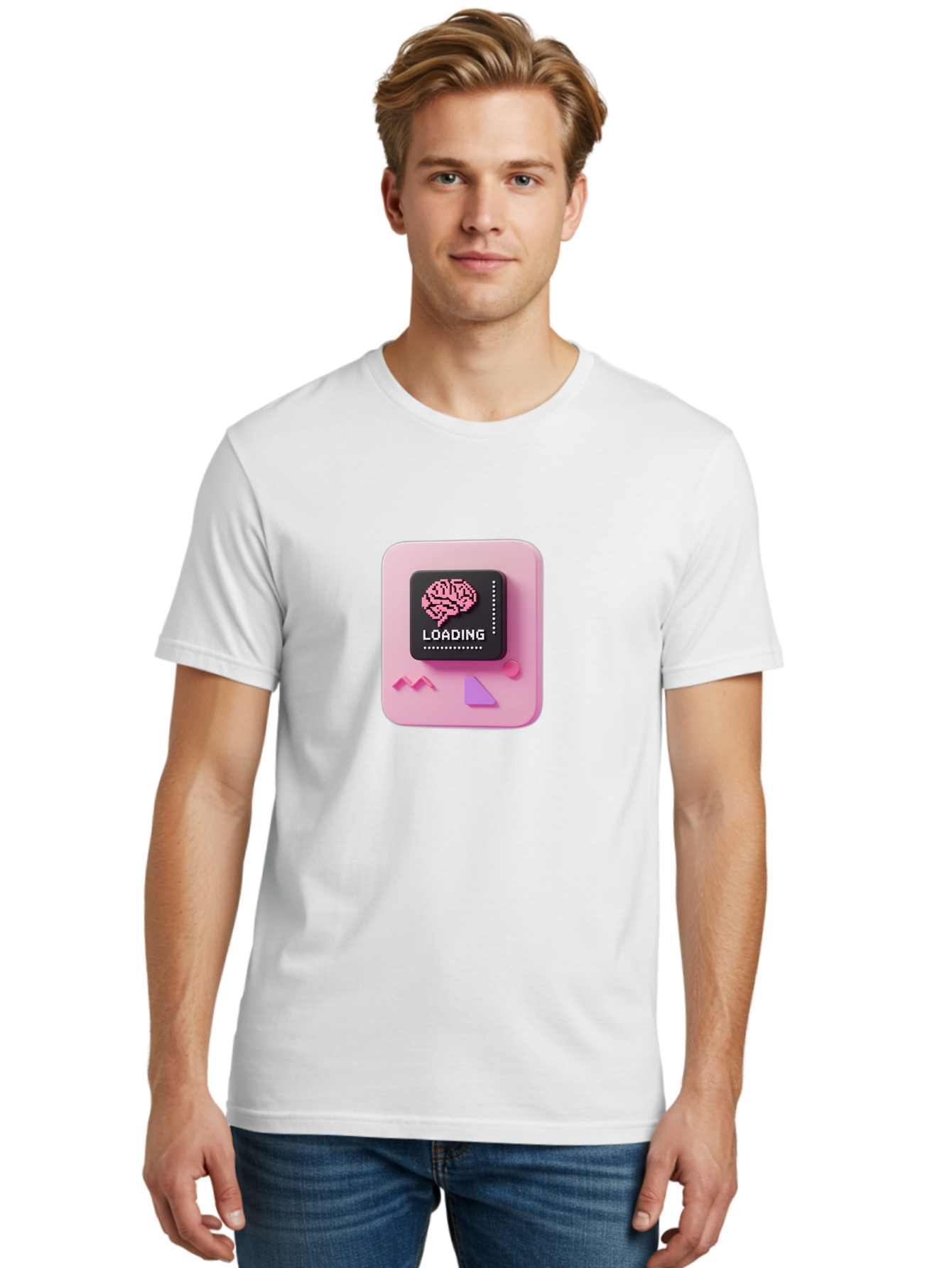 Loading Men'S Graphic Tee, 100% Cotton, Comfortable Casual Summer Wear, Machine Washable, Brain Loading, Progress Bar, Digital Brain, Artificial Intelligence, Cognitive Processing, Neural Network, Tech Icon, Futuristic Design, 3D Rendering, Baa926