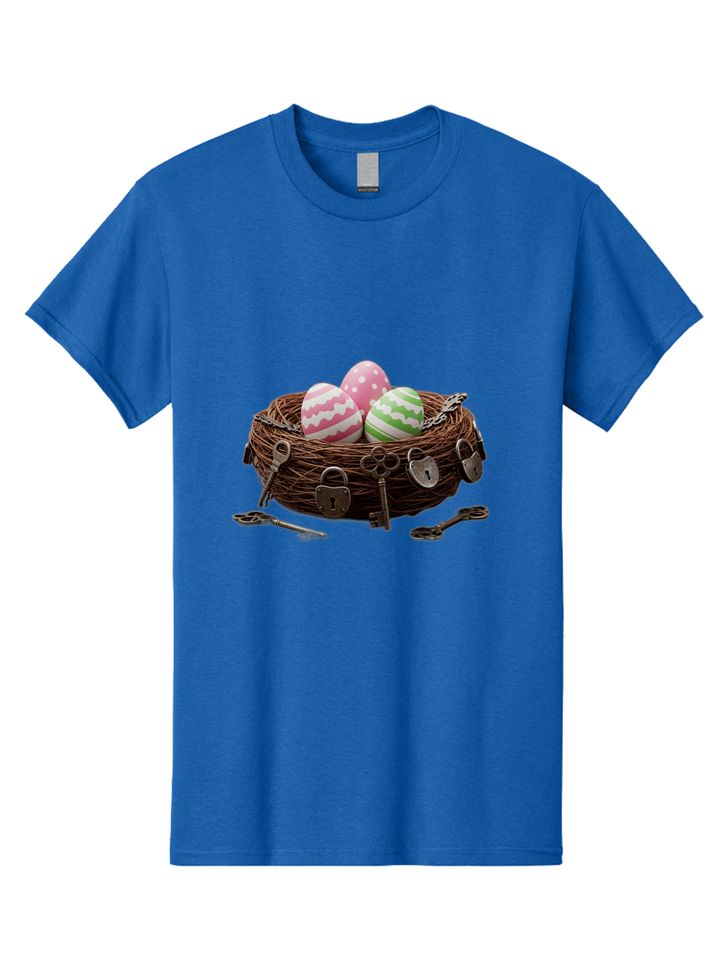 Locked-Nest-With-Easter-Eggs Men'S Graphic Tee, 100% Cotton, Comfortable Casual Summer Wear, Machine Washable, Easter Eggs In A Nest, Locked Nest, Vintage Keys, Padlocks, Easter Decorations, Spring Theme, Symbolic Eggs, Retro Style, Baa927