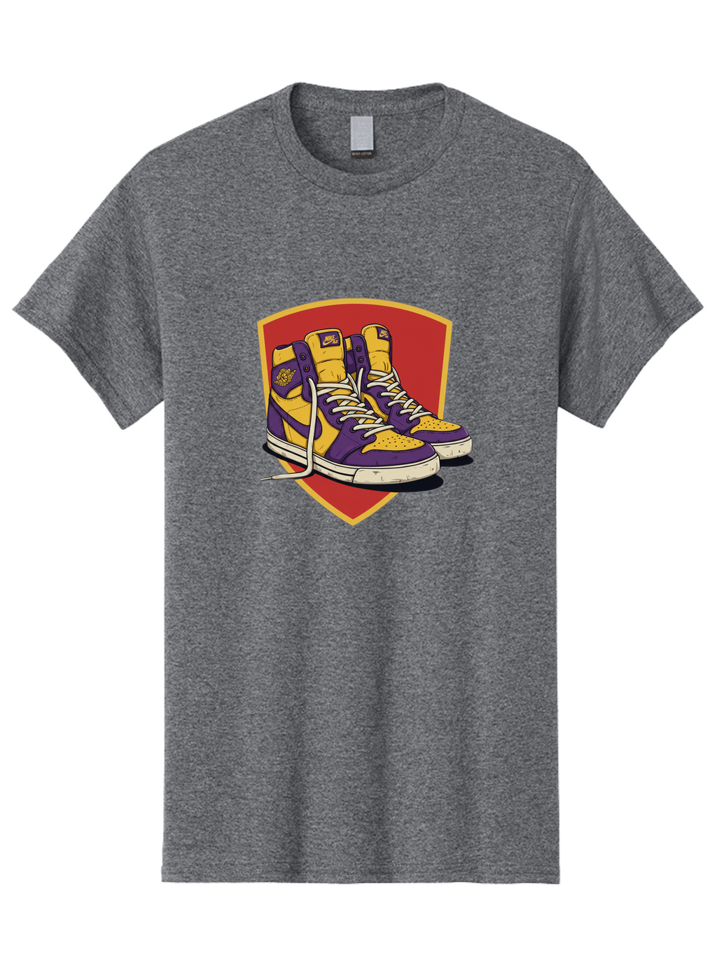 Los-Angeles-Lakers Men'S Graphic Tee, 100% Cotton, Comfortable Casual Summer Wear, Machine Washable, Purple And Yellow Air Jordan Sneakers, Nike Logo, Yellow And Purple Color Scheme, White Laces, Athletic Footwear, Sports Shoes, Baa928
