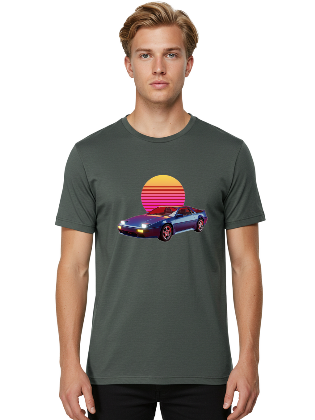 Lotus-Esprit Men'S Graphic Tee, 100% Cotton, Comfortable Casual Summer Wear, Machine Washable, Nissan 280Zx, Retro Futuristic Car, Sports Car, Vintage Automobile, Synthwave Art, Neon Lights, Gradient Sun, Retro Aesthetic, Synthwave Style Baa929