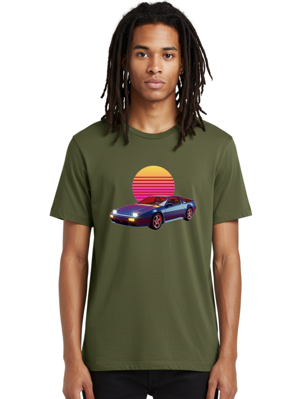 Lotus-Esprit Men'S Graphic Tee, 100% Cotton, Comfortable Casual Summer Wear, Machine Washable, Nissan 280Zx, Retro Futuristic Car, Sports Car, Vintage Automobile, Synthwave Art, Neon Lights, Gradient Sun, Retro Aesthetic, Synthwave Style Baa929