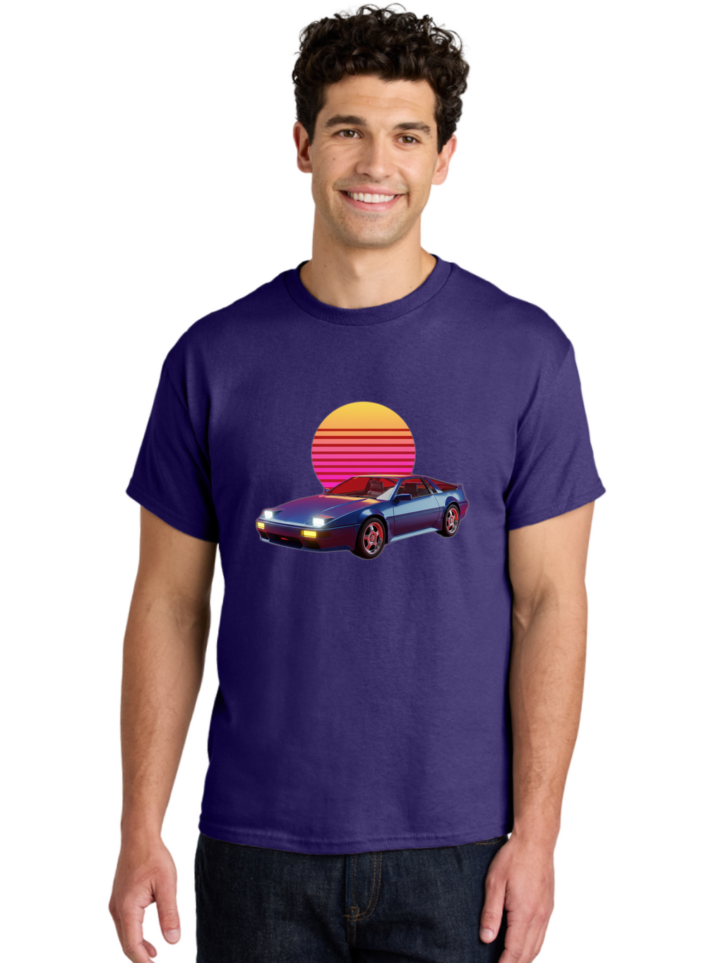 Lotus-Esprit Men'S Graphic Tee, 100% Cotton, Comfortable Casual Summer Wear, Machine Washable, Nissan 280Zx, Retro Futuristic Car, Sports Car, Vintage Automobile, Synthwave Art, Neon Lights, Gradient Sun, Retro Aesthetic, Synthwave Style Baa929