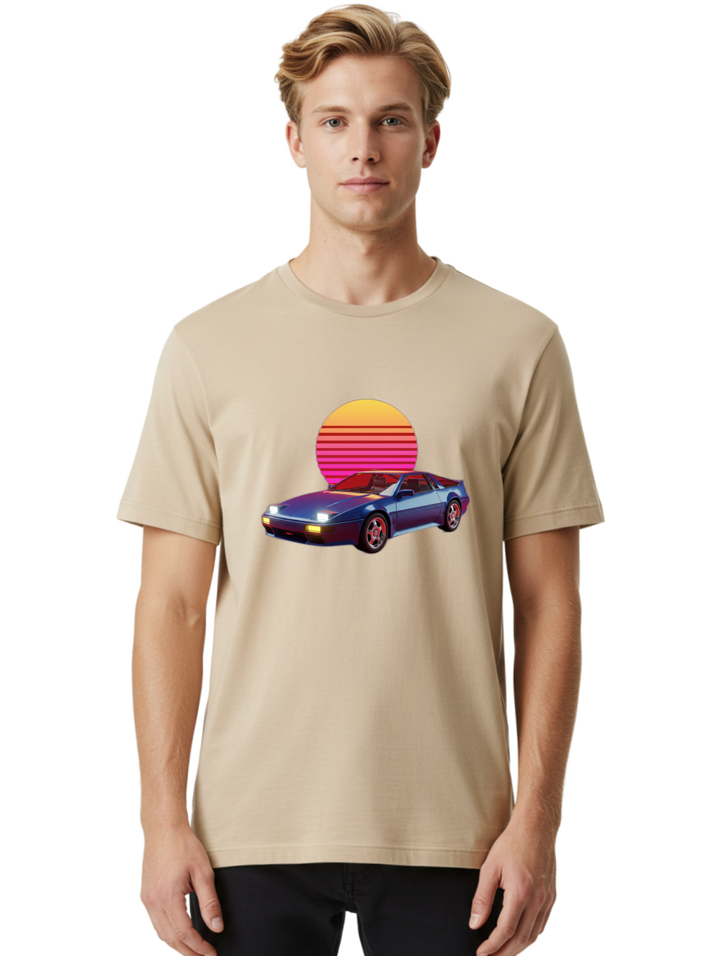 Lotus-Esprit Men'S Graphic Tee, 100% Cotton, Comfortable Casual Summer Wear, Machine Washable, Nissan 280Zx, Retro Futuristic Car, Sports Car, Vintage Automobile, Synthwave Art, Neon Lights, Gradient Sun, Retro Aesthetic, Synthwave Style Baa929