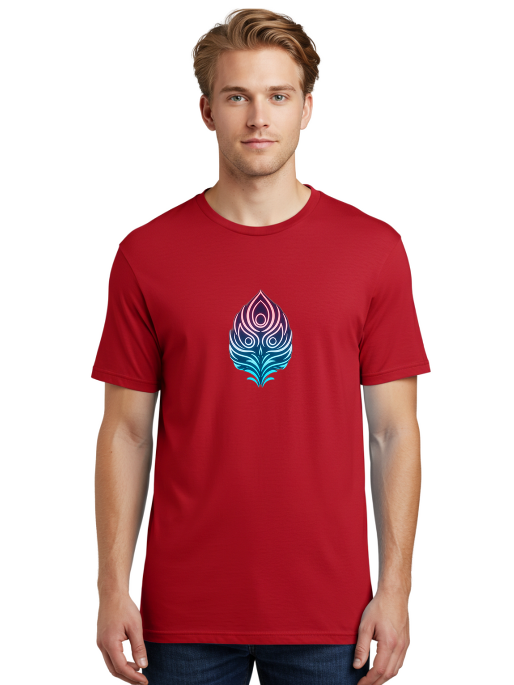 Lotus-Flower Men'S Graphic Tee, 100% Cotton, Comfortable Casual Summer Wear, Machine Washable, Stylized Lotus Leaf, Gradient Colors, Abstract Design, Mystical Symbol, Spiritual Icon, Bohemian Style, Vibrant Colors, Swirling Patterns, Baa930