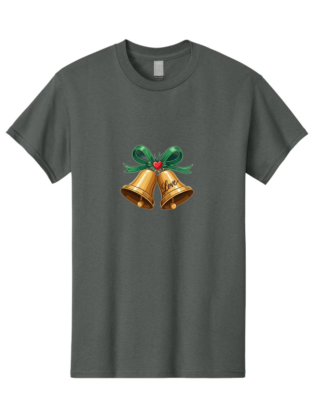 Love-Bells-1 Men'S Graphic Tee, 100% Cotton, Comfortable Casual Summer Wear, Machine Washable, Golden Bells, Love Message, Red Heart, Green Ribbon, Festive Decoration, Symbol Of Love, Wedding Bells, Holiday Decor, Charming Illustration, Baa931