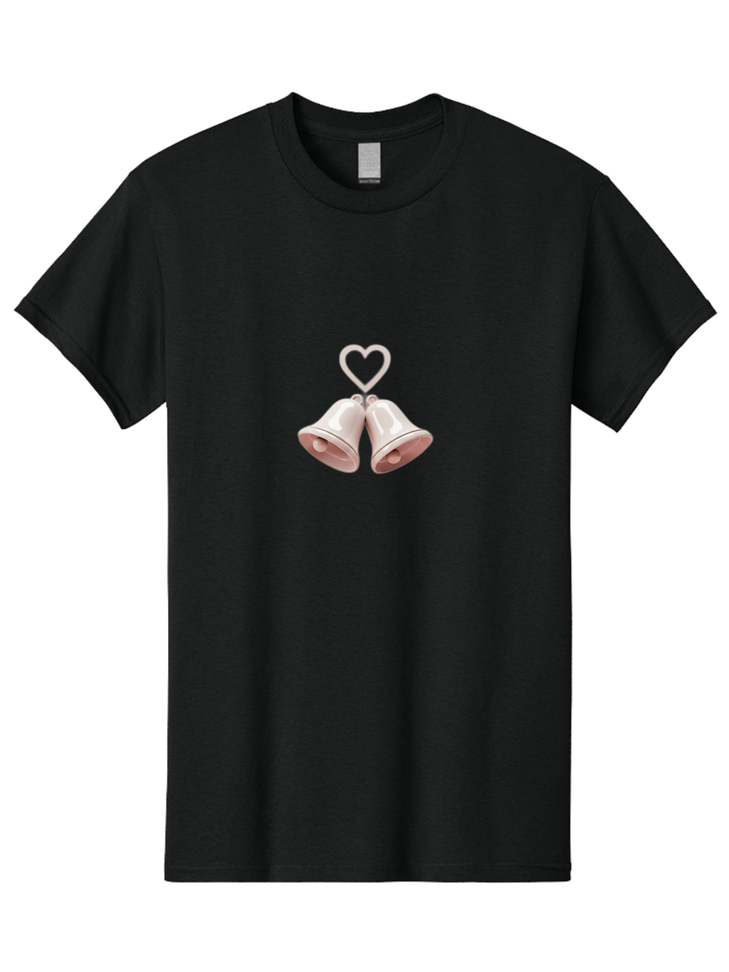 Love-Bells Men'S Graphic Tee, 100% Cotton, Comfortable Casual Summer Wear, Machine Washable, Pink Bells, Heart Shape, Love Symbol, Wedding Decoration, Romantic Theme, Valentine'S Day, Charming, Sweet, Pastel Colors Baa932