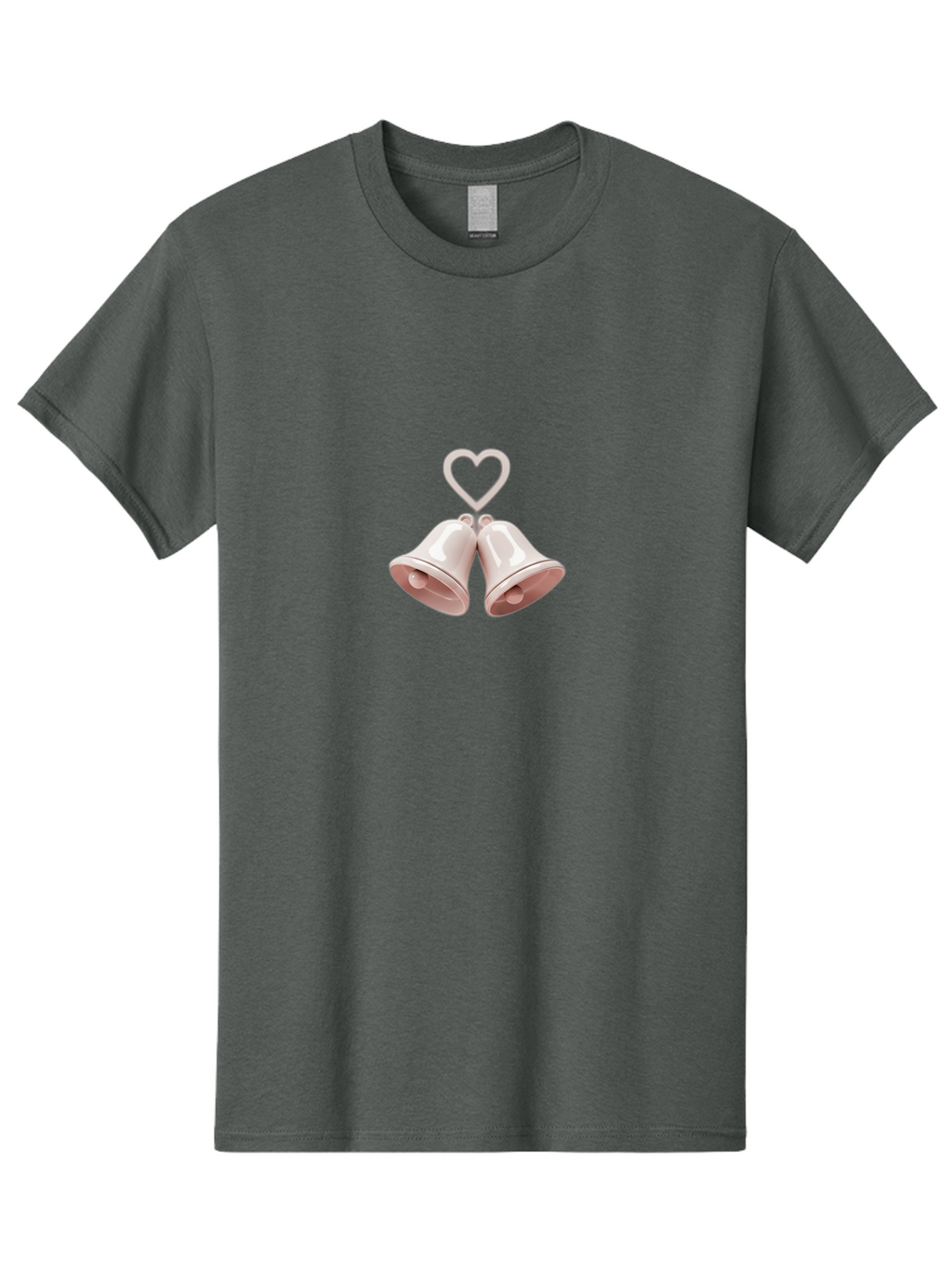 Love-Bells Men'S Graphic Tee, 100% Cotton, Comfortable Casual Summer Wear, Machine Washable, Pink Bells, Heart Shape, Love Symbol, Wedding Decoration, Romantic Theme, Valentine'S Day, Charming, Sweet, Pastel Colors Baa932