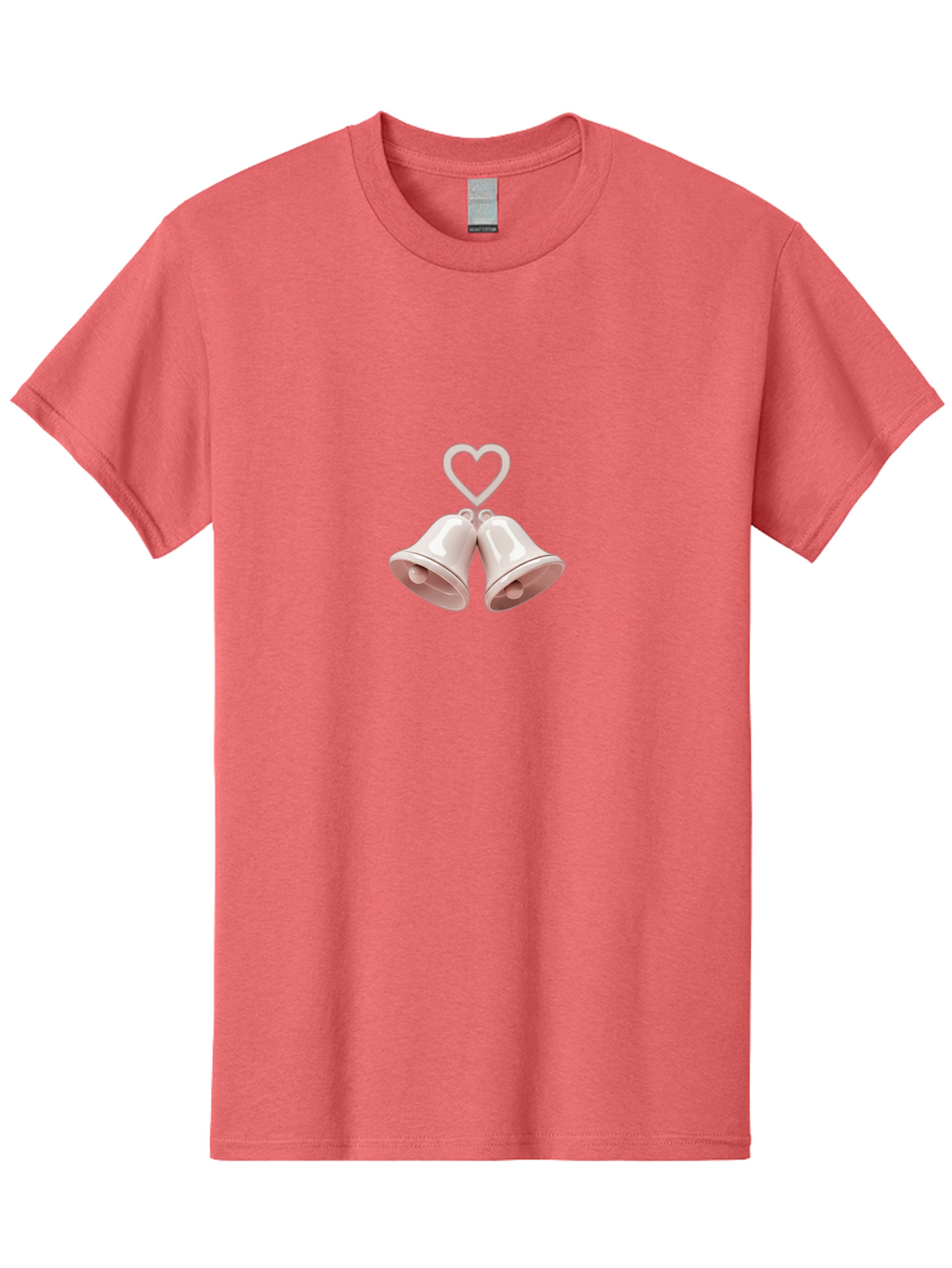 Love-Bells Men'S Graphic Tee, 100% Cotton, Comfortable Casual Summer Wear, Machine Washable, Pink Bells, Heart Shape, Love Symbol, Wedding Decoration, Romantic Theme, Valentine'S Day, Charming, Sweet, Pastel Colors Baa932