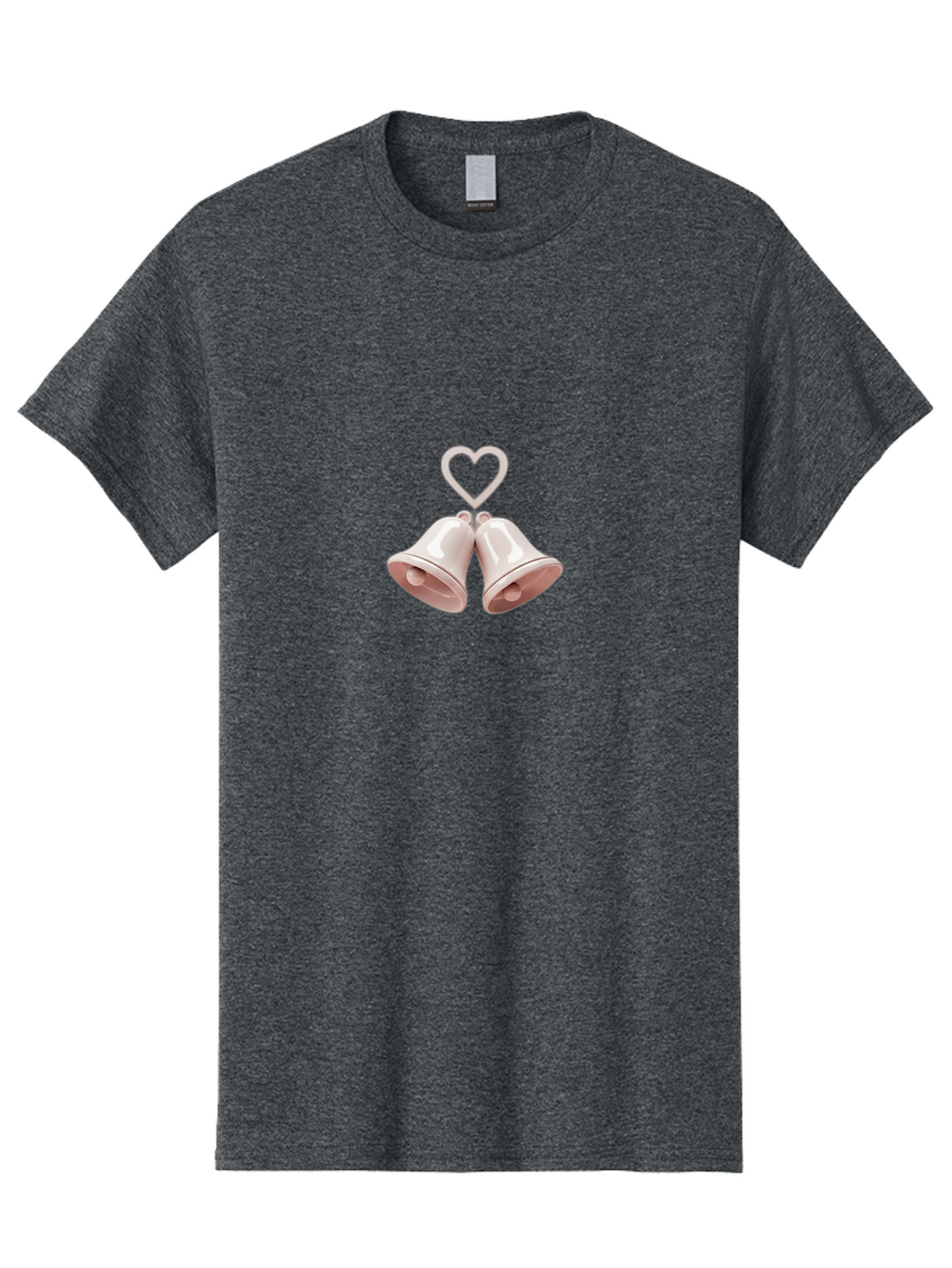 Love-Bells Men'S Graphic Tee, 100% Cotton, Comfortable Casual Summer Wear, Machine Washable, Pink Bells, Heart Shape, Love Symbol, Wedding Decoration, Romantic Theme, Valentine'S Day, Charming, Sweet, Pastel Colors Baa932