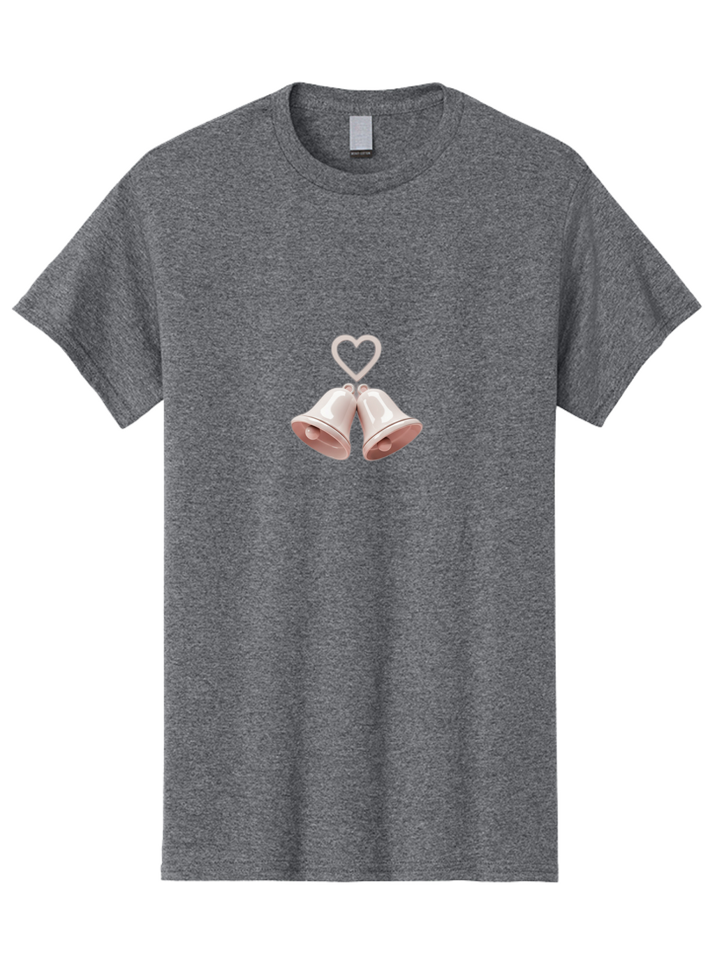 Love-Bells Men'S Graphic Tee, 100% Cotton, Comfortable Casual Summer Wear, Machine Washable, Pink Bells, Heart Shape, Love Symbol, Wedding Decoration, Romantic Theme, Valentine'S Day, Charming, Sweet, Pastel Colors Baa932