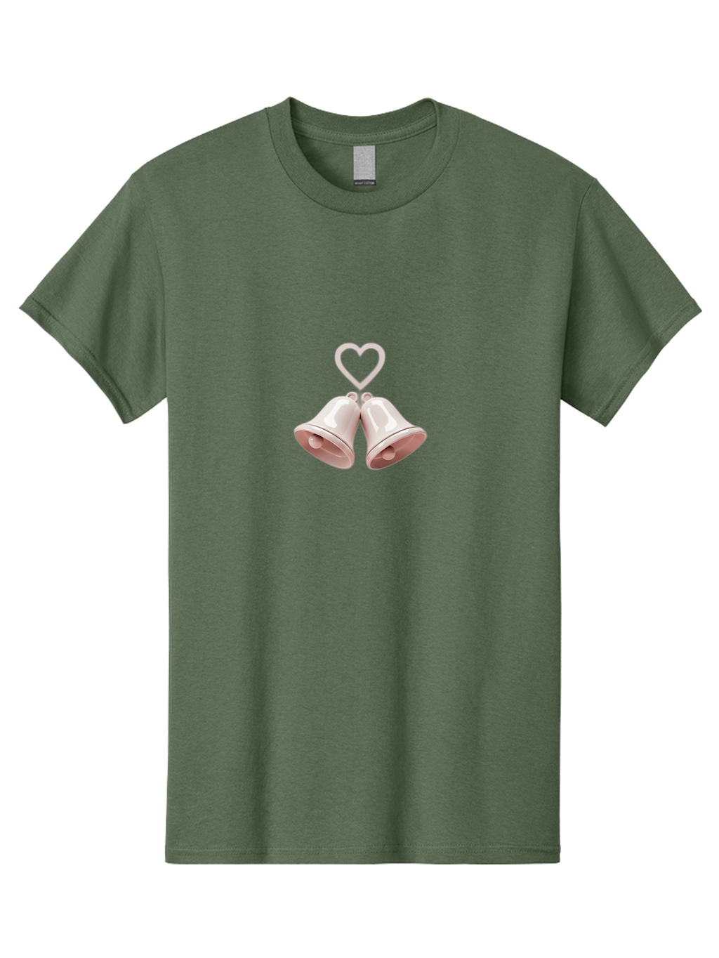Love-Bells Men'S Graphic Tee, 100% Cotton, Comfortable Casual Summer Wear, Machine Washable, Pink Bells, Heart Shape, Love Symbol, Wedding Decoration, Romantic Theme, Valentine'S Day, Charming, Sweet, Pastel Colors Baa932