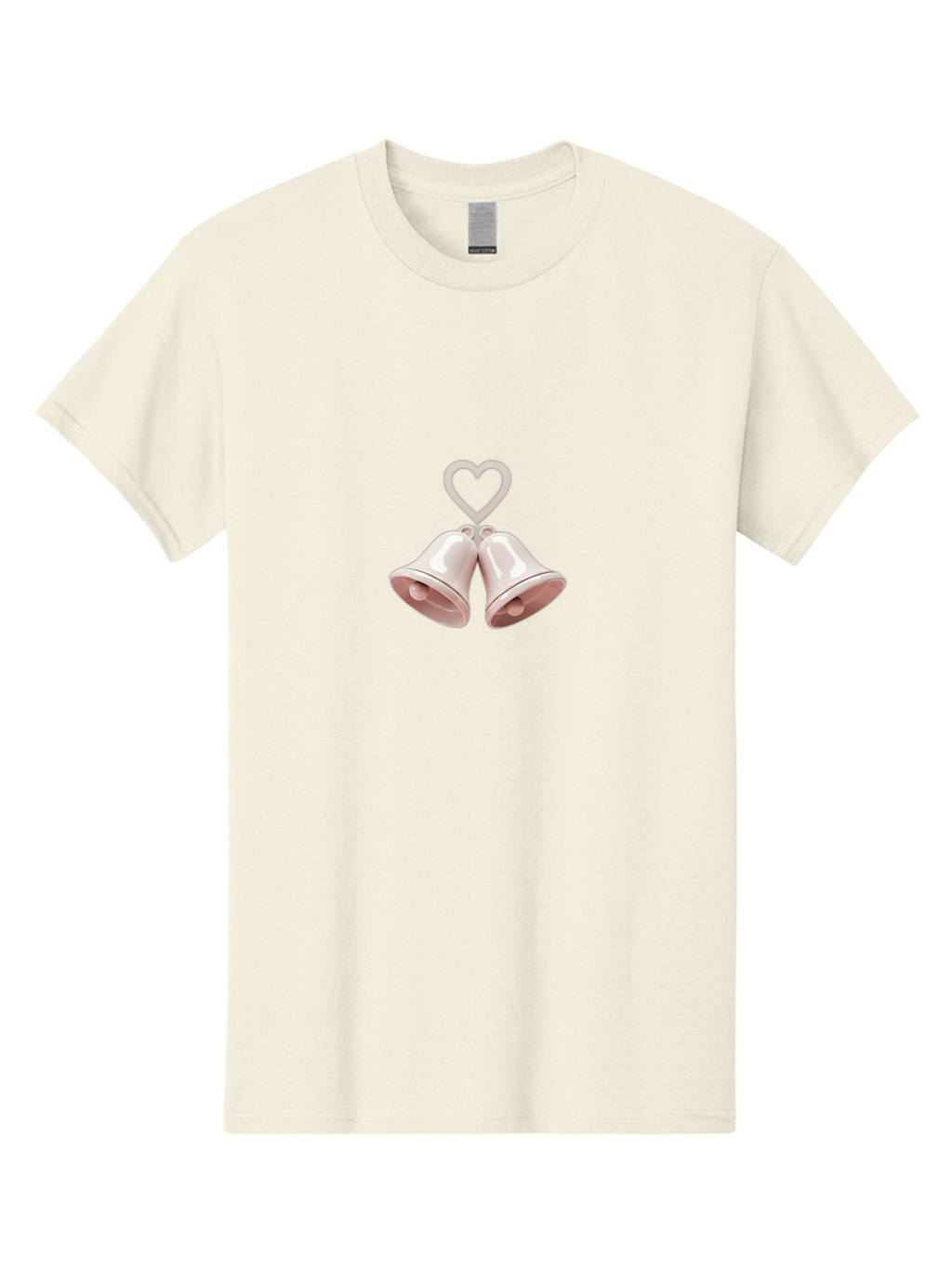 Love-Bells Men'S Graphic Tee, 100% Cotton, Comfortable Casual Summer Wear, Machine Washable, Pink Bells, Heart Shape, Love Symbol, Wedding Decoration, Romantic Theme, Valentine'S Day, Charming, Sweet, Pastel Colors Baa932