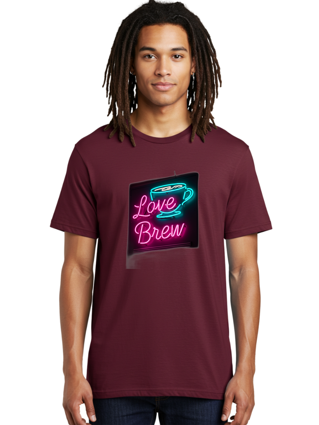 Love-Brew Men'S Graphic Tee, 100% Cotton, Comfortable Casual Summer Wear, Machine Washable, Neon Sign, Coffee Cup, Love Brew, Coffee Culture, Cafe Ambiance, Retro Advertisement, Nostalgic Decor, Coffee Lover, Vibrant Neon Lights, Baa933