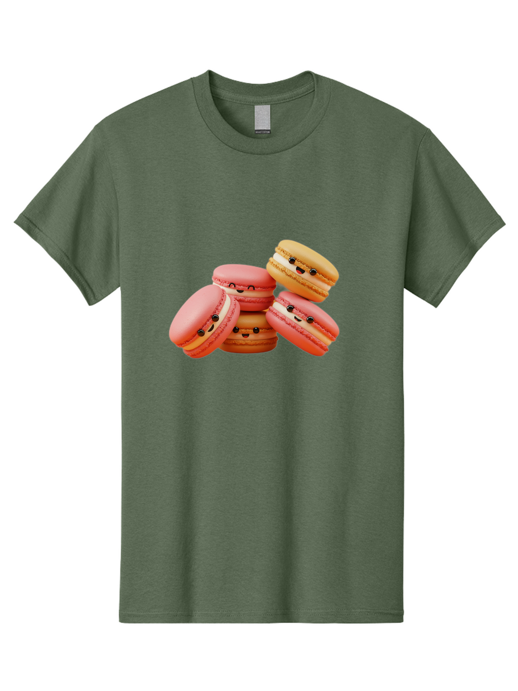 Macaron-Faces Men'S Graphic Tee, 100% Cotton, Comfortable Casual Summer Wear, Machine Washable, Pink Macarons, Smiling Faces, Cartoon-Style Desserts, Adorable Treats, French Patisserie, Sweet Delights, Happy Emotions, Cute Pastries, Baa936