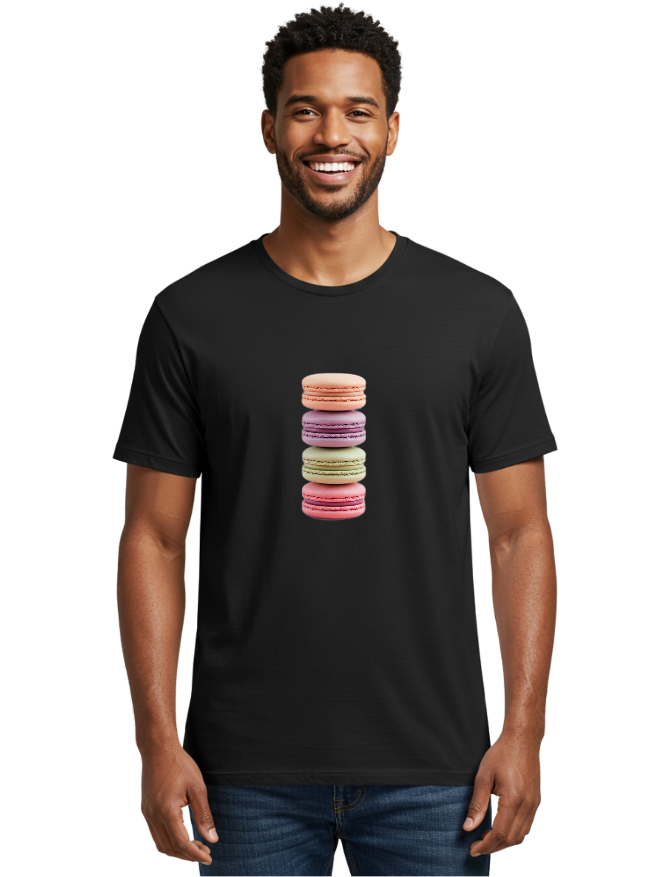 Macaron-Stack Men'S Graphic Tee, 100% Cotton, Comfortable Casual Summer Wear, Machine Washable, Colorful Macarons, Pastel Colors, Sweet Treats, Stacked Macarons, Macaron Tower, French Dessert, Baked Goods, Delicate Cookies, Sweet Indulgence, Baa938
