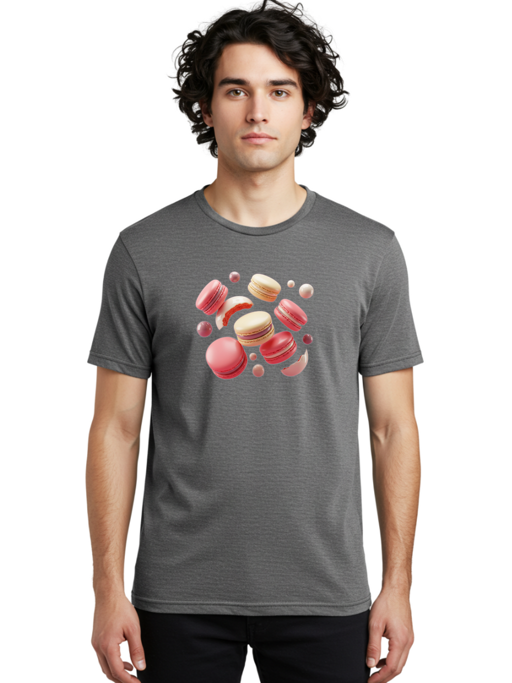 Macarons-10 Men'S Graphic Tee, 100% Cotton, Comfortable Casual Summer Wear, Machine Washable, Pink And White Macarons, Assorted Desserts, Sweet Treats, French Pastries, Macaron Filling, Dessert Art, Food Photography, Sweet Indulgence, Baa944