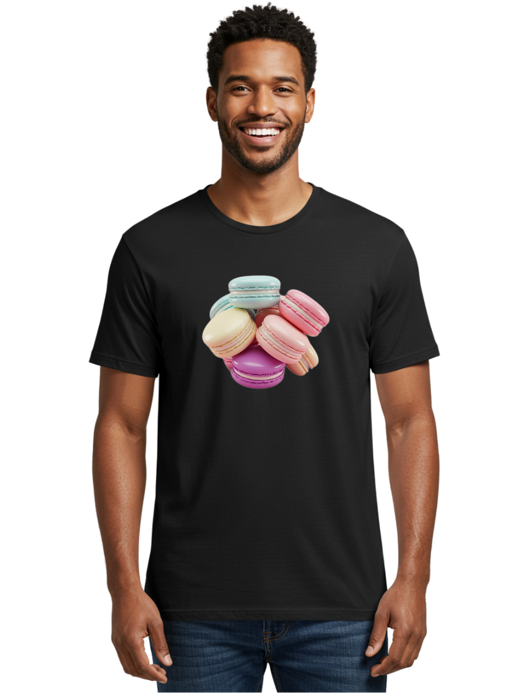 Macarons-11 Men'S Graphic Tee, 100% Cotton, Comfortable Casual Summer Wear, Machine Washable, Colorful Macarons, Pastel-Colored Desserts, Sweet Treats, French Patisserie, Delicate Meringue-Based Cookies, Creamy Fillings, Vibrant Colors, Baa945