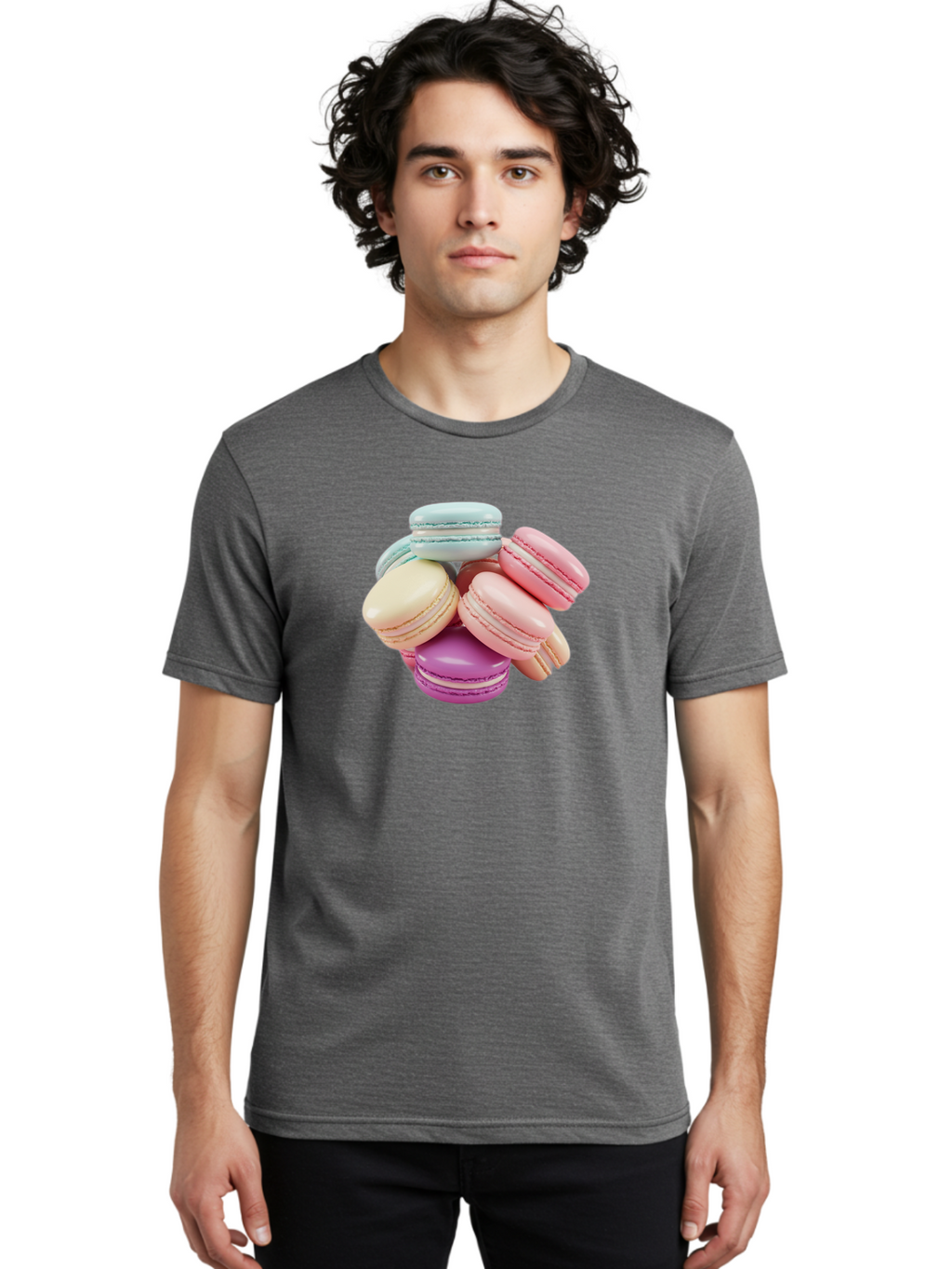 Macarons-11 Men'S Graphic Tee, 100% Cotton, Comfortable Casual Summer Wear, Machine Washable, Colorful Macarons, Pastel-Colored Desserts, Sweet Treats, French Patisserie, Delicate Meringue-Based Cookies, Creamy Fillings, Vibrant Colors, Baa945