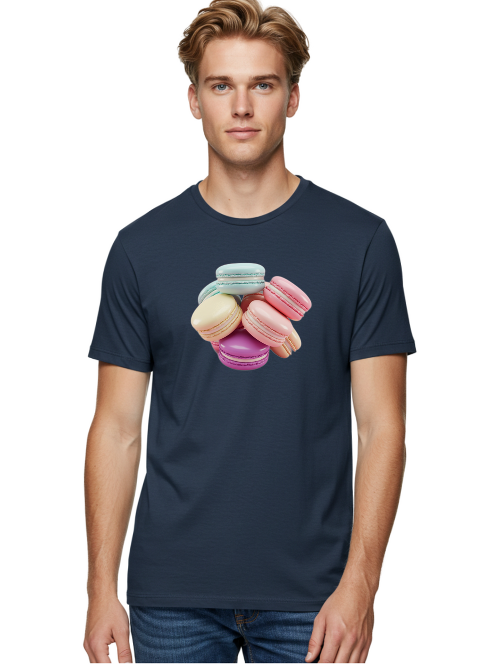 Macarons-11 Men'S Graphic Tee, 100% Cotton, Comfortable Casual Summer Wear, Machine Washable, Colorful Macarons, Pastel-Colored Desserts, Sweet Treats, French Patisserie, Delicate Meringue-Based Cookies, Creamy Fillings, Vibrant Colors, Baa945