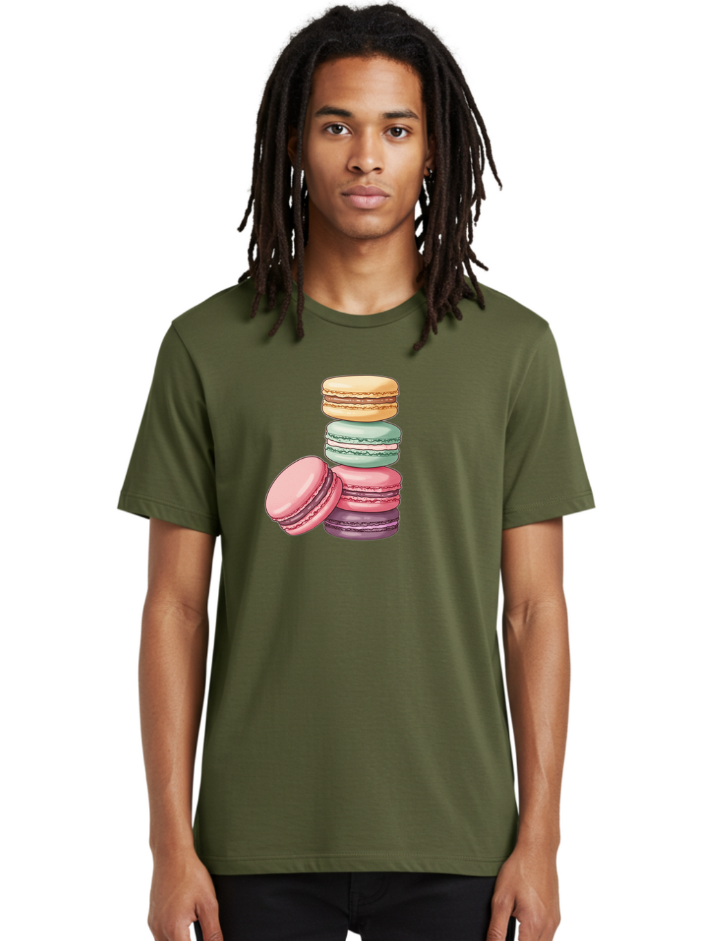 Macarons-4 Men'S Graphic Tee, 100% Cotton, Comfortable Casual Summer Wear, Machine Washable, Stack Of Colorful Macarons, Pastel Colors, Sweet Treats, Dessert, Baked Goods, French Patisserie, Macaron Stack, French Dessert, Colorful Sweets, Baa948