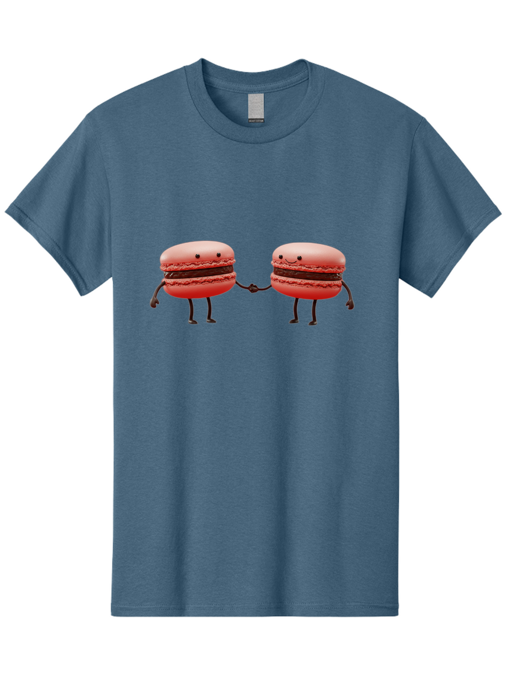 Macarons-6 Men'S Graphic Tee, 100% Cotton, Comfortable Casual Summer Wear, Machine Washable, Cartoon Macarons, Holding Hands, French Dessert, Sweet Treats, Adorable Characters, Whimsical Design, Playful Illustration, Pink Macarons, Baa950
