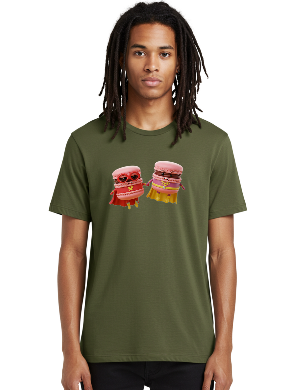 Macarons-8 Men'S Graphic Tee, 100% Cotton, Comfortable Casual Summer Wear, Machine Washable, Superhero Macarons, Macaron Characters, Pink Macarons, Superhero Costumes, Whimsical Desserts, Fantasy Food, Colorful Treats, Macaron Superheroes, Baa952