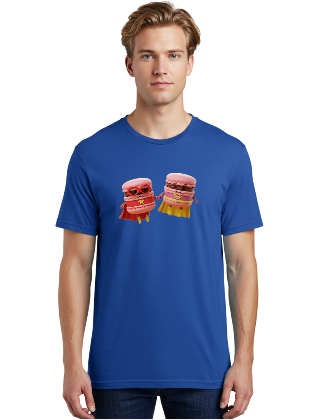 Macarons-8 Men'S Graphic Tee, 100% Cotton, Comfortable Casual Summer Wear, Machine Washable, Superhero Macarons, Macaron Characters, Pink Macarons, Superhero Costumes, Whimsical Desserts, Fantasy Food, Colorful Treats, Macaron Superheroes, Baa952