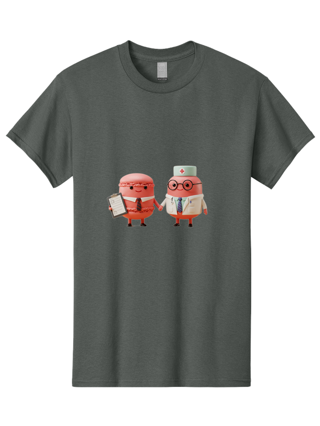 Macarons-9 Men'S Graphic Tee, 100% Cotton, Comfortable Casual Summer Wear, Machine Washable, Macarons As Professionals, Doctor And Office Worker, Cartoon Characters, Pink Macarons, Business Attire, Medical Uniform, Holding Hands, Happy Faces, Baa953