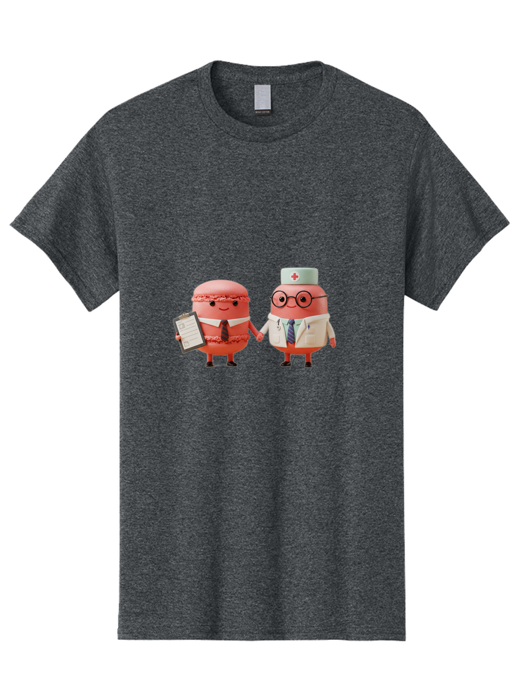 Macarons-9 Men'S Graphic Tee, 100% Cotton, Comfortable Casual Summer Wear, Machine Washable, Macarons As Professionals, Doctor And Office Worker, Cartoon Characters, Pink Macarons, Business Attire, Medical Uniform, Holding Hands, Happy Faces, Baa953