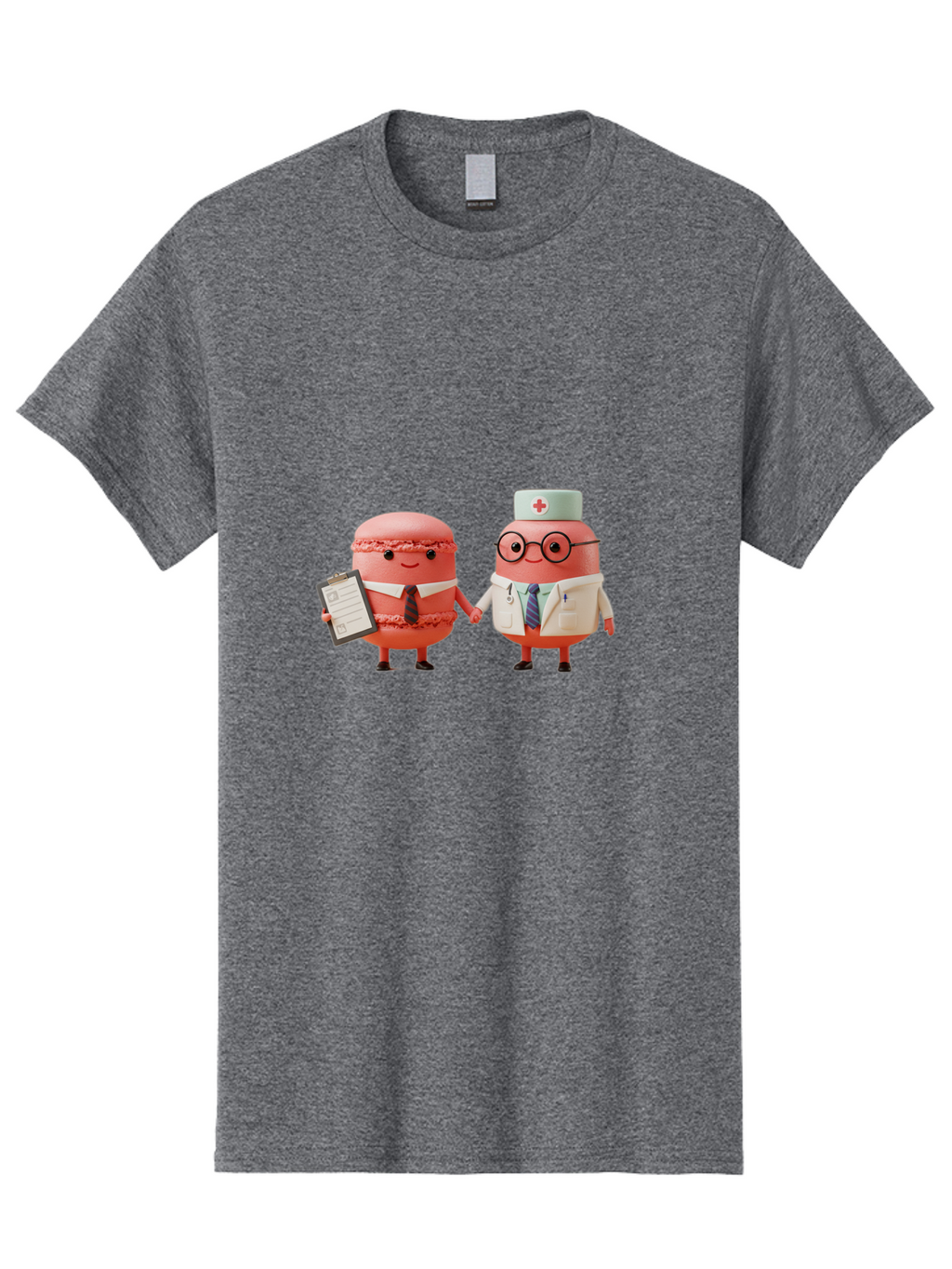 Macarons-9 Men'S Graphic Tee, 100% Cotton, Comfortable Casual Summer Wear, Machine Washable, Macarons As Professionals, Doctor And Office Worker, Cartoon Characters, Pink Macarons, Business Attire, Medical Uniform, Holding Hands, Happy Faces, Baa953