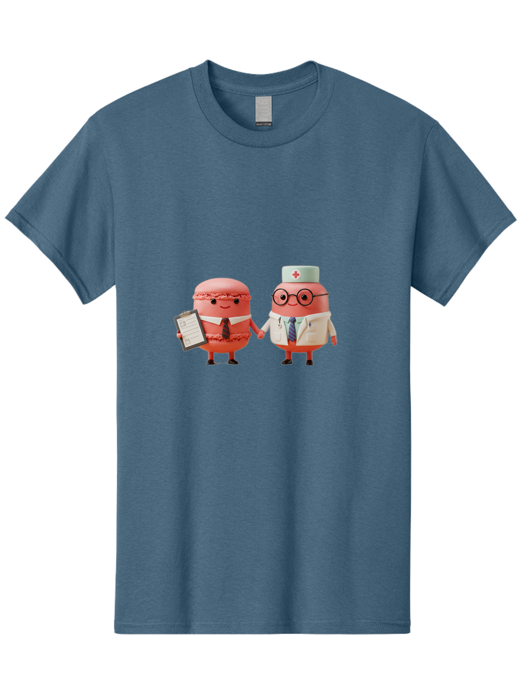 Macarons-9 Men'S Graphic Tee, 100% Cotton, Comfortable Casual Summer Wear, Machine Washable, Macarons As Professionals, Doctor And Office Worker, Cartoon Characters, Pink Macarons, Business Attire, Medical Uniform, Holding Hands, Happy Faces, Baa953