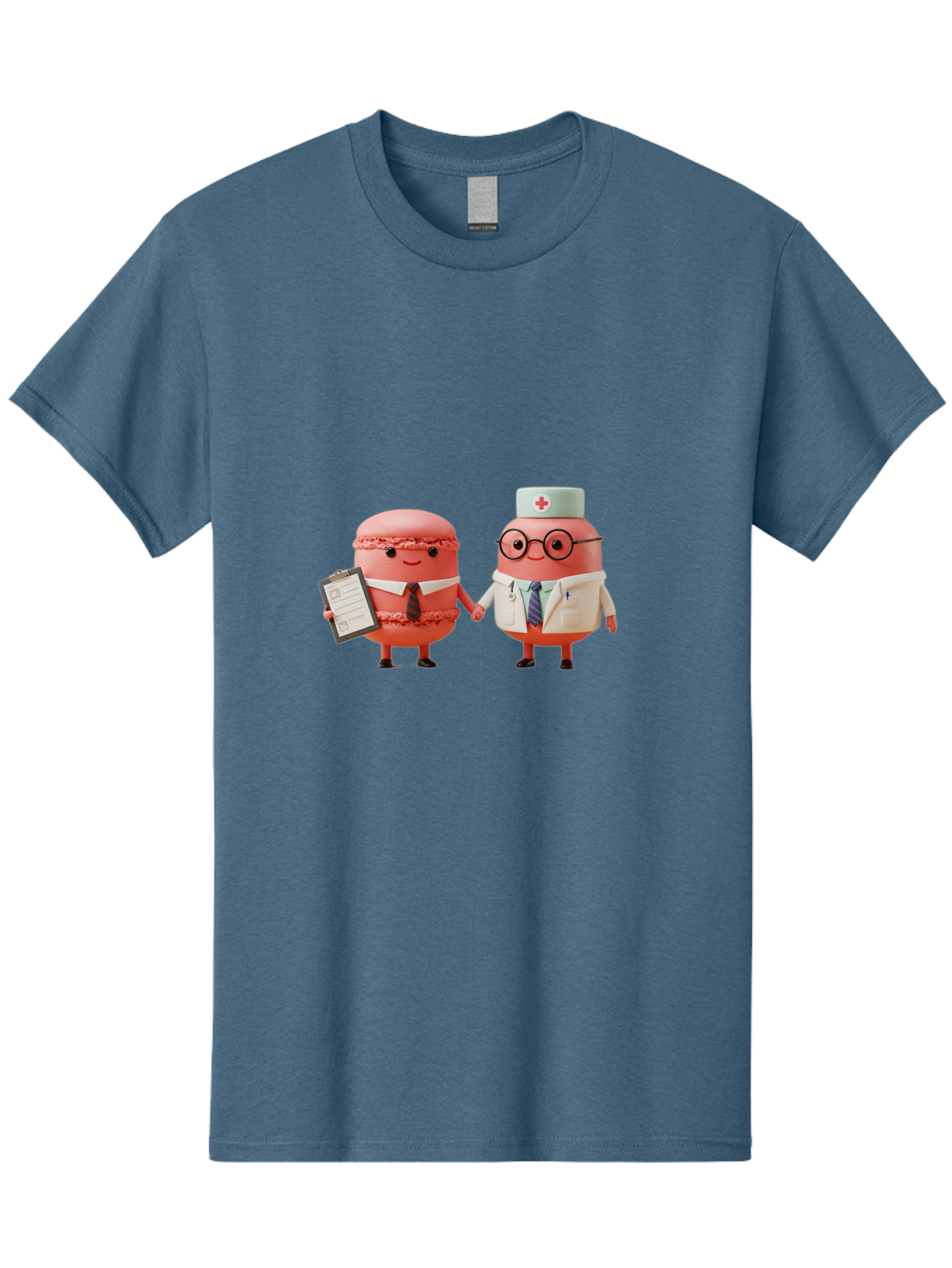 Macarons-9 Men'S Graphic Tee, 100% Cotton, Comfortable Casual Summer Wear, Machine Washable, Macarons As Professionals, Doctor And Office Worker, Cartoon Characters, Pink Macarons, Business Attire, Medical Uniform, Holding Hands, Happy Faces, Baa953