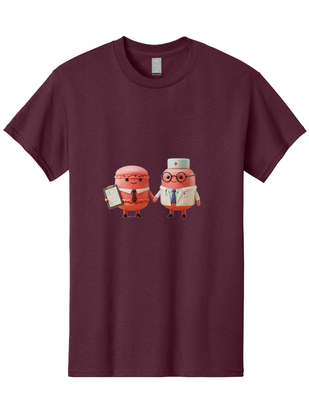 Macarons-9 Men'S Graphic Tee, 100% Cotton, Comfortable Casual Summer Wear, Machine Washable, Macarons As Professionals, Doctor And Office Worker, Cartoon Characters, Pink Macarons, Business Attire, Medical Uniform, Holding Hands, Happy Faces, Baa953