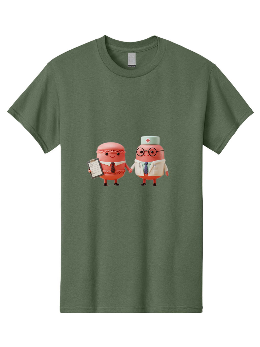 Macarons-9 Men'S Graphic Tee, 100% Cotton, Comfortable Casual Summer Wear, Machine Washable, Macarons As Professionals, Doctor And Office Worker, Cartoon Characters, Pink Macarons, Business Attire, Medical Uniform, Holding Hands, Happy Faces, Baa953