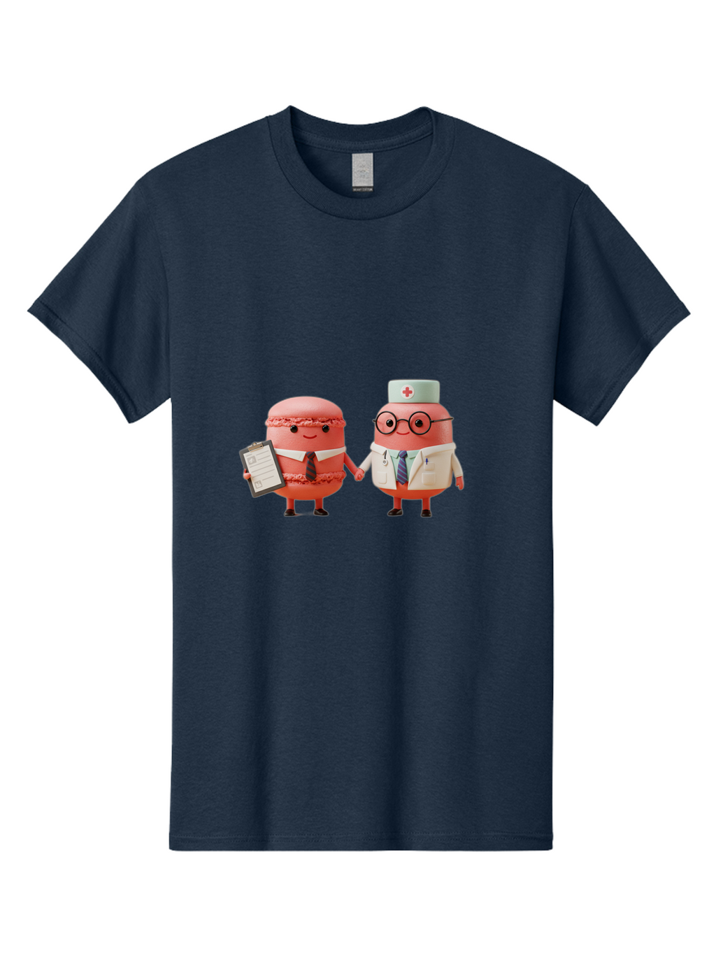 Macarons-9 Men'S Graphic Tee, 100% Cotton, Comfortable Casual Summer Wear, Machine Washable, Macarons As Professionals, Doctor And Office Worker, Cartoon Characters, Pink Macarons, Business Attire, Medical Uniform, Holding Hands, Happy Faces, Baa953