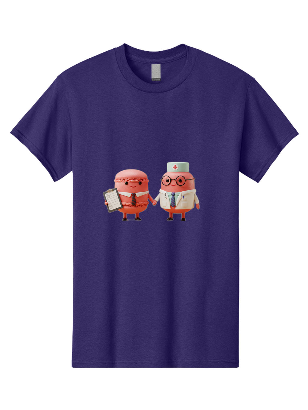 Macarons-9 Men'S Graphic Tee, 100% Cotton, Comfortable Casual Summer Wear, Machine Washable, Macarons As Professionals, Doctor And Office Worker, Cartoon Characters, Pink Macarons, Business Attire, Medical Uniform, Holding Hands, Happy Faces, Baa953